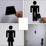 Adding skirt to the male figure on a public washroom door.