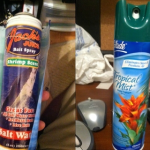 Aerosol can of a disgusting odor (Shrimp Scent) disguised as Glade Tropical Mist.