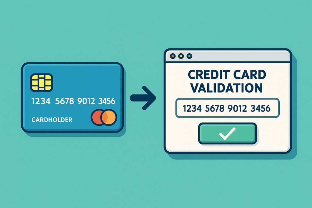 Illustration of a credit card being checked for validation using algorithms